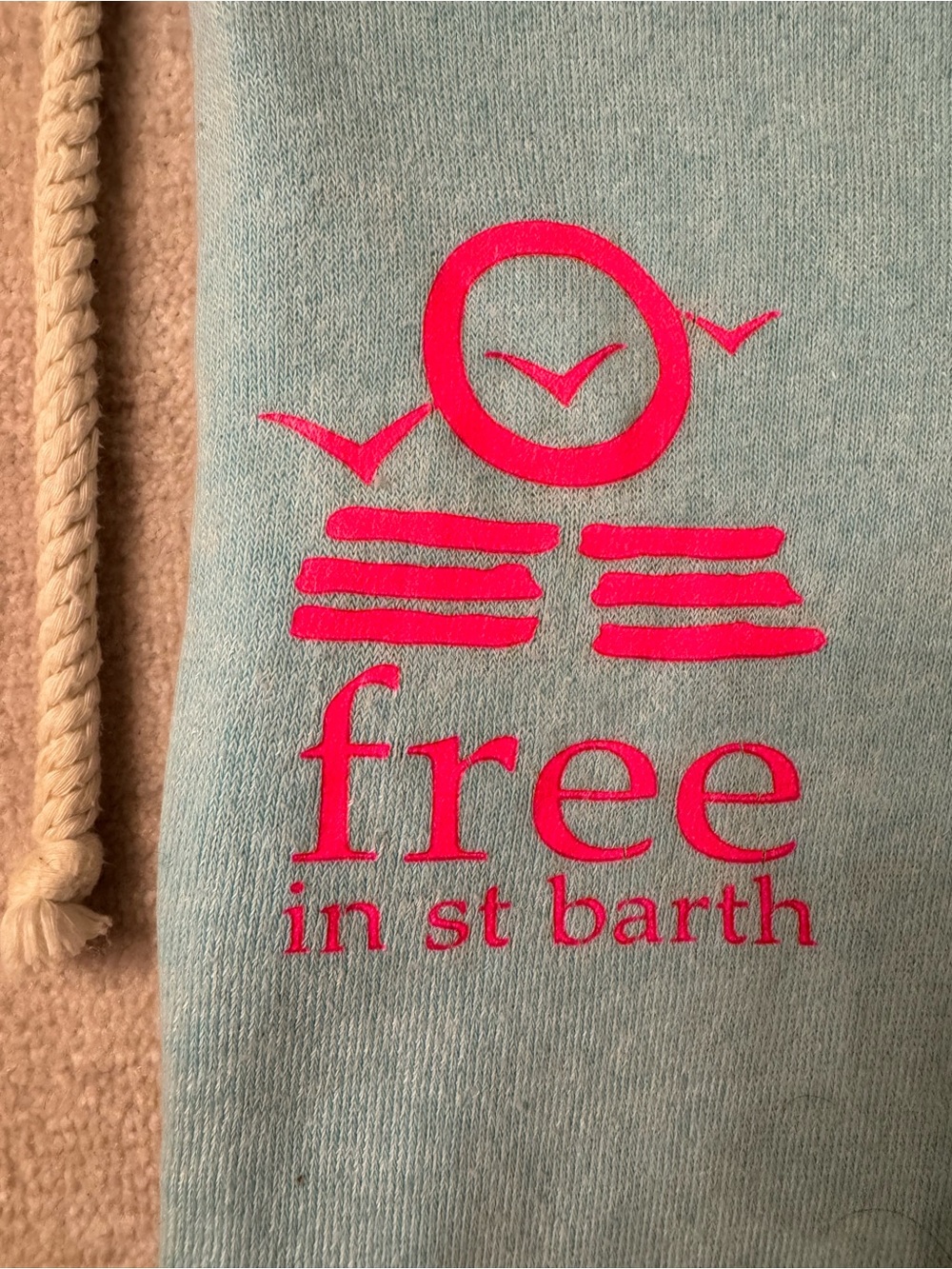 Free In St Barth Turquoise Terry Cloth Zip Hoodie Pink Logo - Picture 3 of 8